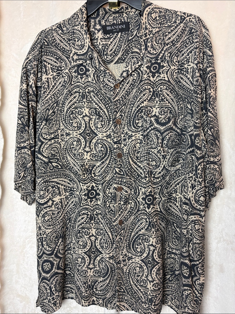 Brandini Silk Button Down short sleeve men’s XL